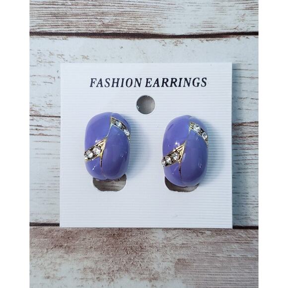 Clip On Earrings Purple Half Hoop Statement Earrings - Brand New - Picture 1 of 3